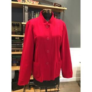 Red, Blazer, Closed Neck, Standing Collar, Long Sleeve, Side Pockets, Four